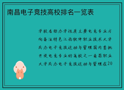 南昌电子竞技高校排名一览表